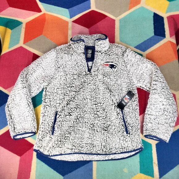 New England Patriots 1/4 Zip Light gray W Logo Fleece Pullover Sweatshirt M - Picture 1 of 6